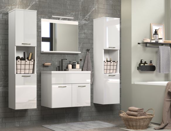 Badm�bel Set Haven in wei� Hochglanz Lack Badkombination h�ngend MIT Waschbecken 150 x 190 cm