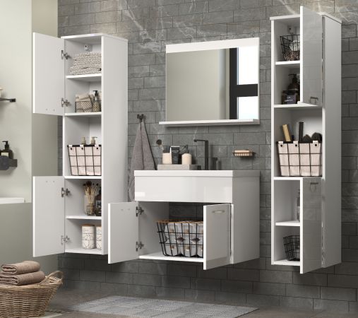 Badm�bel Set Haven in wei� Hochglanz Lack Badkombination h�ngend MIT Waschbecken 150 x 190 cm