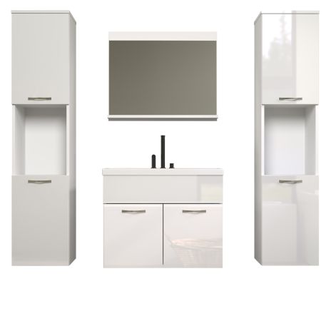 Badm�bel Set Haven in wei� Hochglanz Lack Badkombination h�ngend MIT Waschbecken 150 x 190 cm