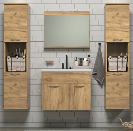 Badm�bel Set Haven in Eiche Gold Badkombination h�ngend MIT Waschbecken 150 x 190 cm