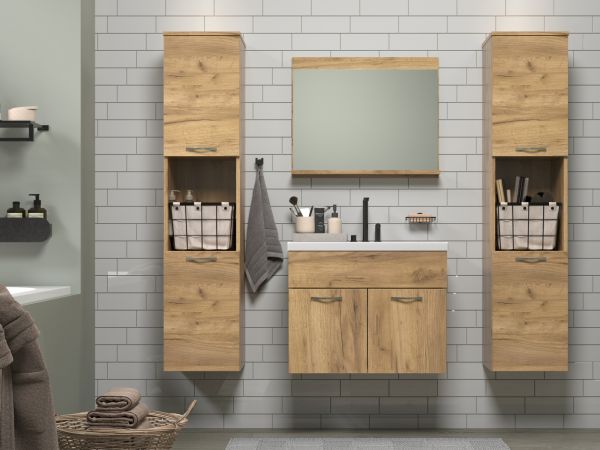 Badm�bel Set Haven in Eiche Gold Badkombination h�ngend MIT Waschbecken 150 x 190 cm