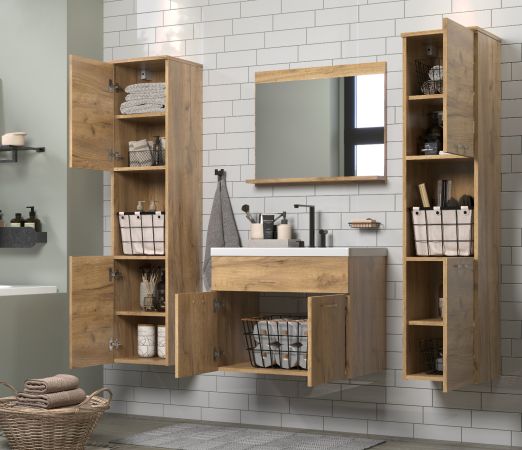 Badm�bel Set Haven in Eiche Gold Badkombination h�ngend MIT Waschbecken 150 x 190 cm