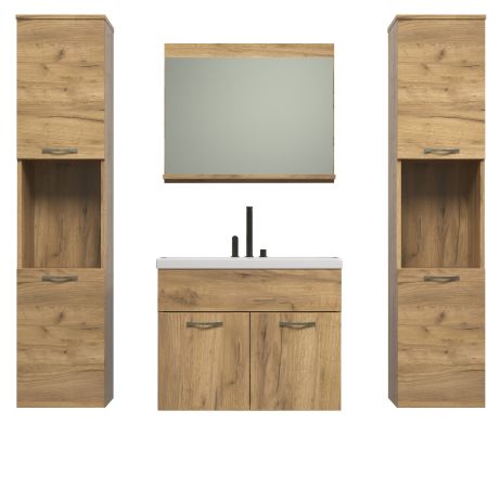 Badm�bel Set Haven in Eiche Gold Badkombination h�ngend MIT Waschbecken 150 x 190 cm