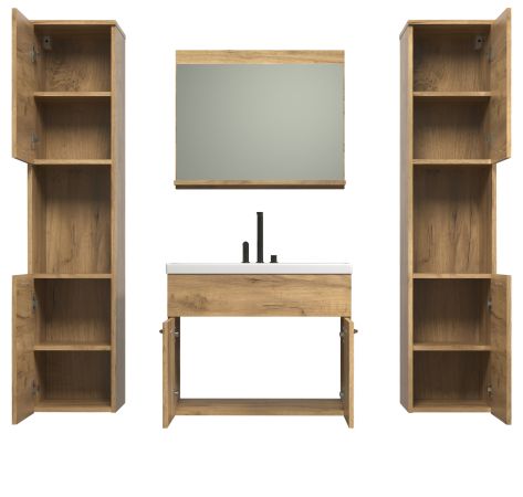Badm�bel Set Haven in Eiche Gold Badkombination h�ngend MIT Waschbecken 150 x 190 cm