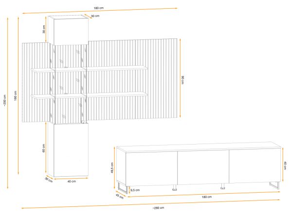 Wohnwand Laelia in Sand matt und Artisan Eiche 280 cm Schrankwand inklusive LED Beleuchtung, Push-to-Open