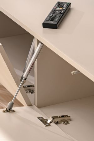 Wohnwand Laelia in Sand matt und Artisan Eiche 280 cm Schrankwand inklusive LED Beleuchtung, Push-to-Open