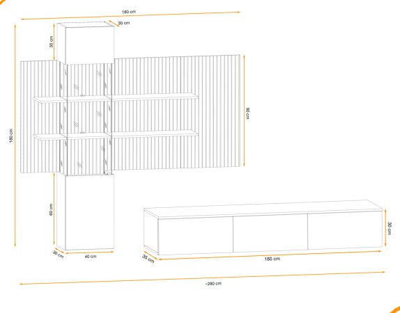 Wohnwand Laelia in Sand matt und Artisan Eiche 280 cm Schrankwand inklusive LED Beleuchtung, Push-to-Open