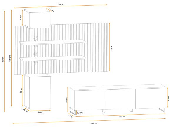 Wohnwand Laelia in Sand matt und Artisan Eiche 280 cm Schrankwand inklusive LED Beleuchtung, Push-to-Open