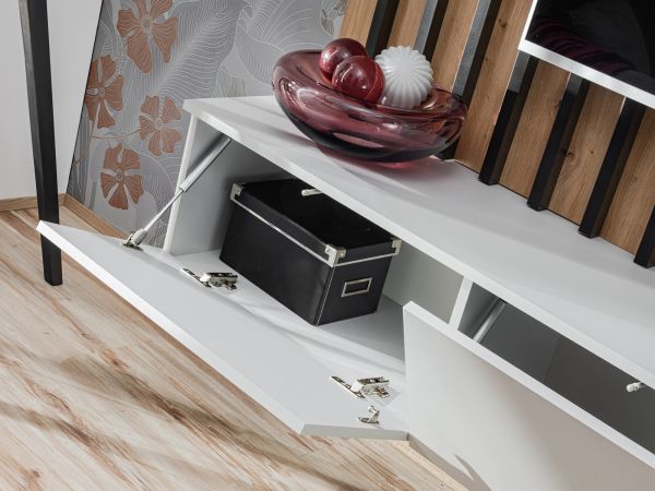 Wohnwand Pearl in grau und Artisan Eiche Schrankwand 220 cm inklusive LED Beleuchtung, Push-to-Open