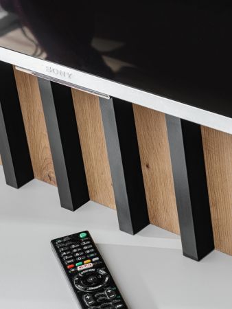 TV-Lowboard Set Pearl in grau und Artisan Eiche TV Unterteil mit Akustikpaneele 180 cm, Push-to-Open