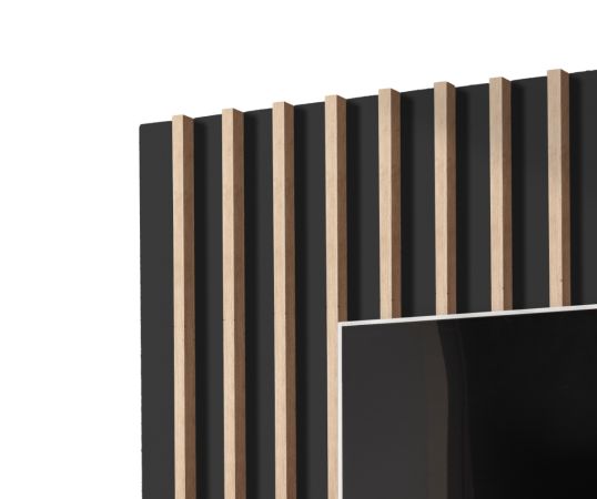 TV-Lowboard Set Pearl in Jackson Eiche und schwarz TV Unterteil mit Akustikpaneele 180 cm, Push-to-Open
