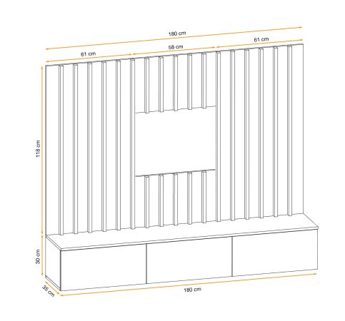 TV-Lowboard Set Pearl in Jackson Eiche und schwarz TV Unterteil mit Akustikpaneele 180 cm, Push-to-Open