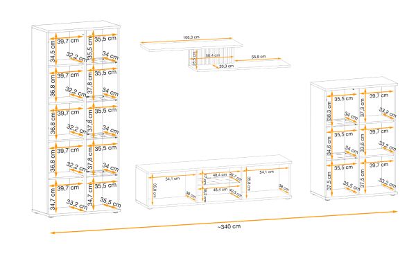 Wohnwand Morgan in schwarz und Jackson Eiche Schrankwand mit 3D-Lamellen inkl. LED