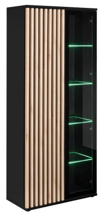 Vitrine Morgan in schwarz und Jackson Eiche Vitrinenschrank mit 3D-Lamellen inkl. LED