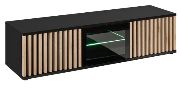 TV-Lowboard Morgan in schwarz und Jackson Eiche TV Unterteil mit 3D-Lamellen inkl. LED 163 cm