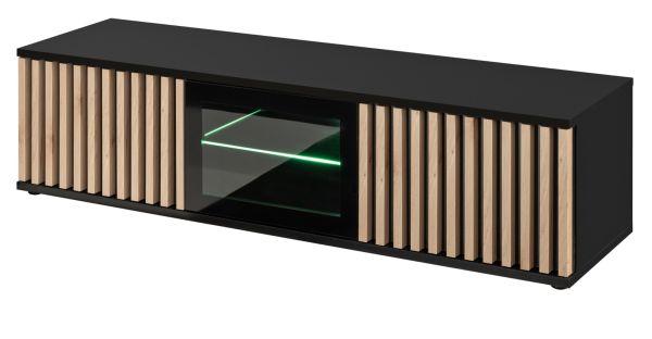 TV-Lowboard Morgan in schwarz und Jackson Eiche TV Unterteil mit 3D-Lamellen inkl. LED 163 cm