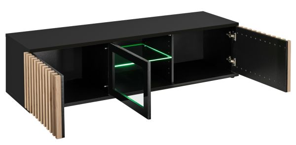 TV-Lowboard Morgan in schwarz und Jackson Eiche TV Unterteil mit 3D-Lamellen inkl. LED 163 cm