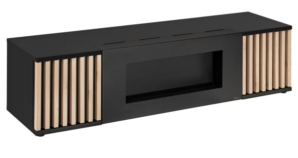 TV-Lowboard Morgan in schwarz und Jackson Eiche TV Unterteil mit Bio Ethanol Kamin 163 cm