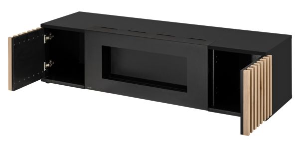 TV-Lowboard Morgan in schwarz und Jackson Eiche TV Unterteil mit Bio Ethanol Kamin 163 cm