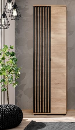 Garderobenschrank Collin in Jackson Eiche und schwarz Schuhschrank mit 3-D Lamellen 60 cm