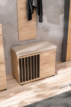Garderobe Sitzbank Collin in Jackson Eiche und schwarz Garderobenbank mit 3-D Lamellen 60 cm