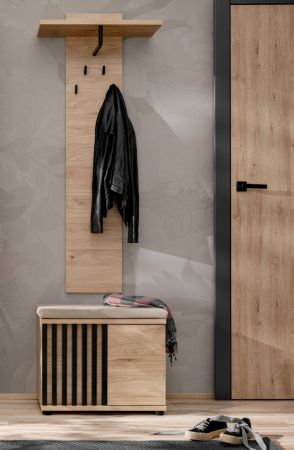 Garderobe Sitzbank Collin in Jackson Eiche und schwarz Garderobenbank mit 3-D Lamellen 60 cm