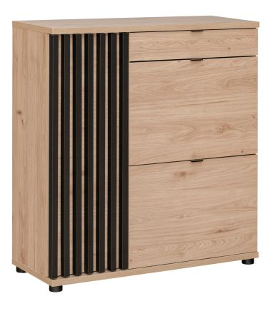 Schuhschrank Collin in Jackson Eiche und schwarz Schuhkipper mit 3-D Lamellen 90 cm