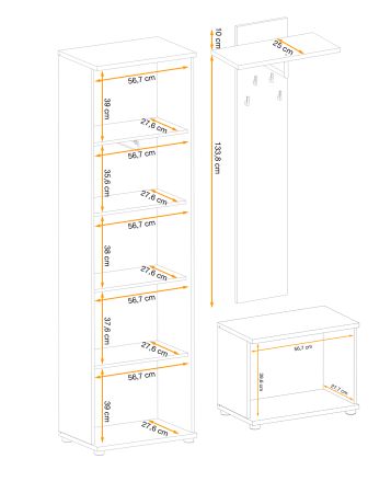 Garderobe Set 3-teilig Collin in Jackson Eiche und schwarz Garderobenkombination mit 3-D Lamellen