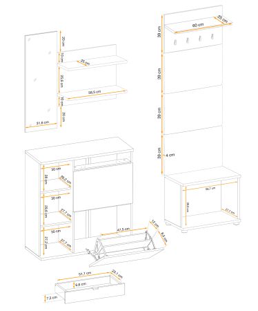 Garderobe Set 4-teilig Collin in Jackson Eiche und schwarz Garderobenkombination mit 3-D Lamellen