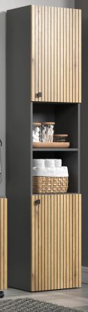 Badezimmer Hochschrank Feliz in Evoke Eiche und grau Badschrank 40 x 186 cm