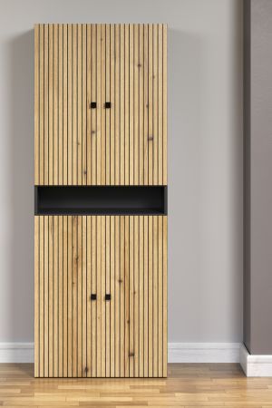 Badezimmer Hochschrank Feliz in Evoke Eiche und grau Badschrank 70 x 186 cm