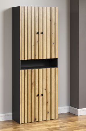 Badezimmer Hochschrank Feliz in Evoke Eiche und grau Badschrank 70 x 186 cm