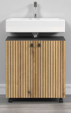Waschbeckenunterschrank Feliz in Evoke Eiche und grau Badschrank 60 cm
