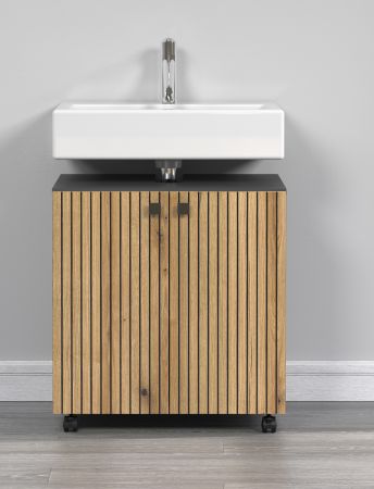 Waschbeckenunterschrank Feliz in Evoke Eiche und grau Badschrank 60 cm