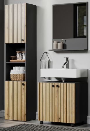 Badezimmer Spiegel Feliz in grau Badspiegel mit Ablage 60 cm