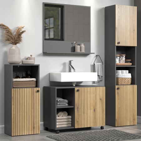 Badm�bel Set Feliz in Evoke Eiche und grau Badkombination 4-teilig 180 x 186 cm