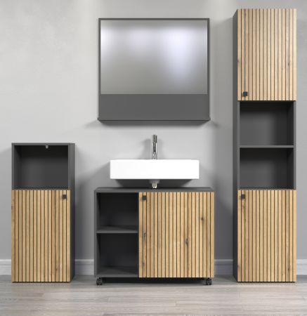 Badm�bel Set Feliz in Evoke Eiche und grau Badkombination 4-teilig 180 x 186 cm