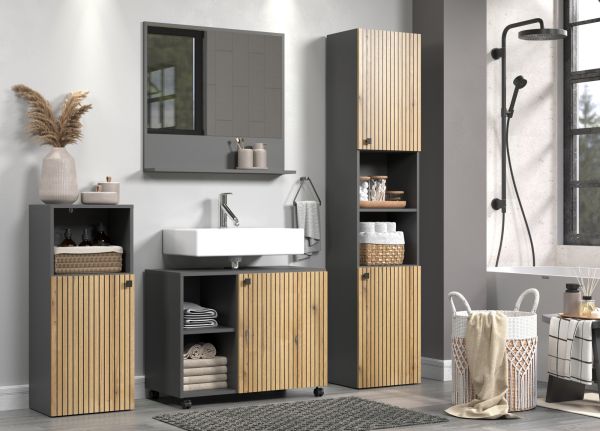 Badm�bel Set Feliz in Evoke Eiche und grau Badkombination 4-teilig 180 x 186 cm