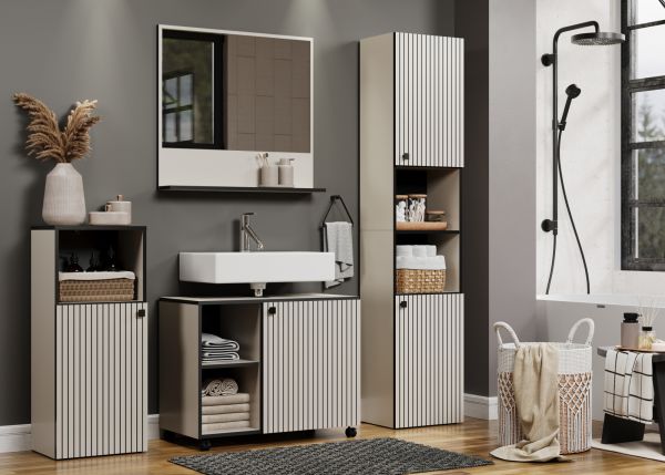 Badezimmer Hochschrank Feliz in Kaschmir grau Badschrank 40 x 186 cm