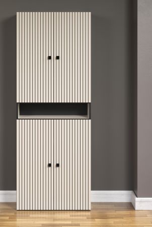 Badezimmer Hochschrank Feliz in Kaschmir Grau Leistenoptik, Badschrank 70 x 186 cm