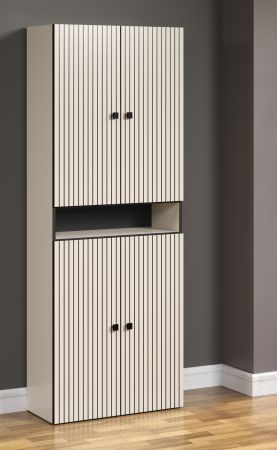Badezimmer Hochschrank Feliz in Kaschmir Grau Leistenoptik, Badschrank 70 x 186 cm