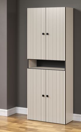 Badezimmer Hochschrank Feliz in Kaschmir Grau Leistenoptik, Badschrank 70 x 186 cm