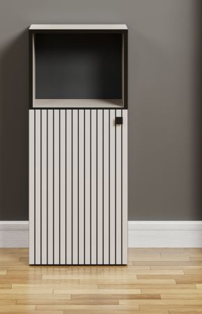 Badezimmer Kommode Feliz in Kaschmir Grau mit Leistenoptik, Badschrank 40 x 95 cm