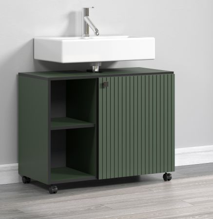 Waschbeckenunterschrank Feliz in gr�n Badschrank auf Rollen 80 cm