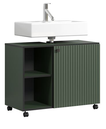 Waschbeckenunterschrank Feliz in gr�n Badschrank auf Rollen 80 cm