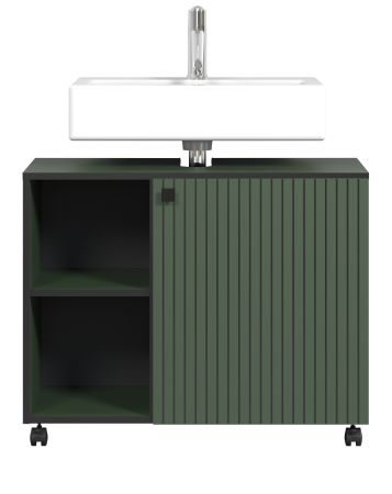 Waschbeckenunterschrank Feliz in gr�n Badschrank auf Rollen 80 cm