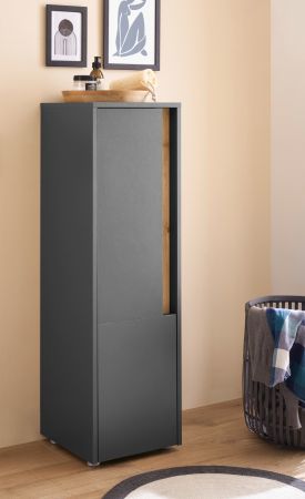 Badezimmer Midischrank Center in grau matt und Wotan Eiche Badm�bel Kommode 34 x 114 cm