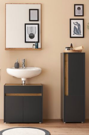 Badm�bel Set 3-teilig Center in grau matt und Wotan Eiche Badkombination 114 cm