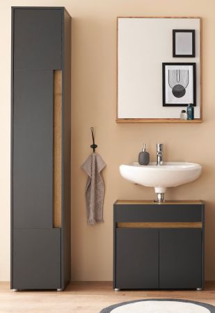 Badm�bel Set 3-teilig Center in grau matt und Wotan Eiche Badkombination 114 cm