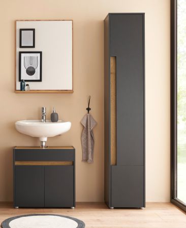 Badm�bel Set 3-teilig Center in grau matt und Wotan Eiche Badkombination 114 cm